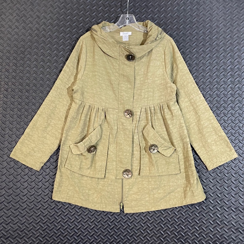 Dorman‎ Women's Green Textured Button Front Hooded Jacket Coat Size Small